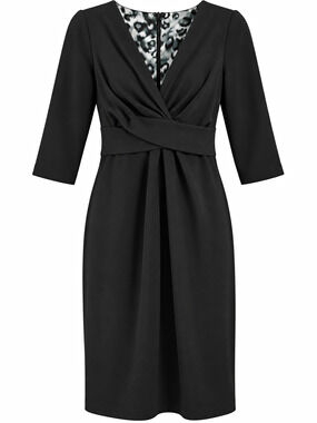 Donna Ricco New York Dress Womens Size 8 Black V-Neck 3/4 Sleeve Sheath Knee